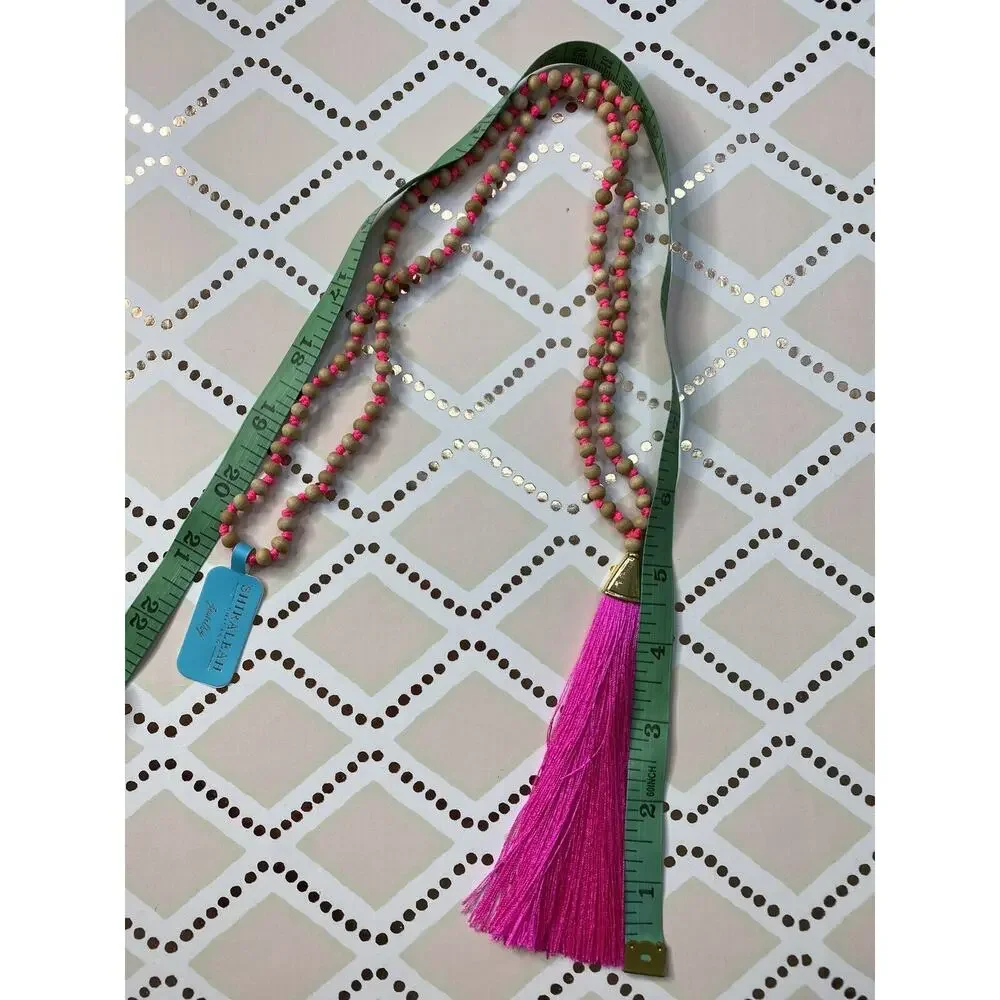 SHIRALEAH New Wood & Pink Beaded Bali Fringe Statement Necklace Giftable